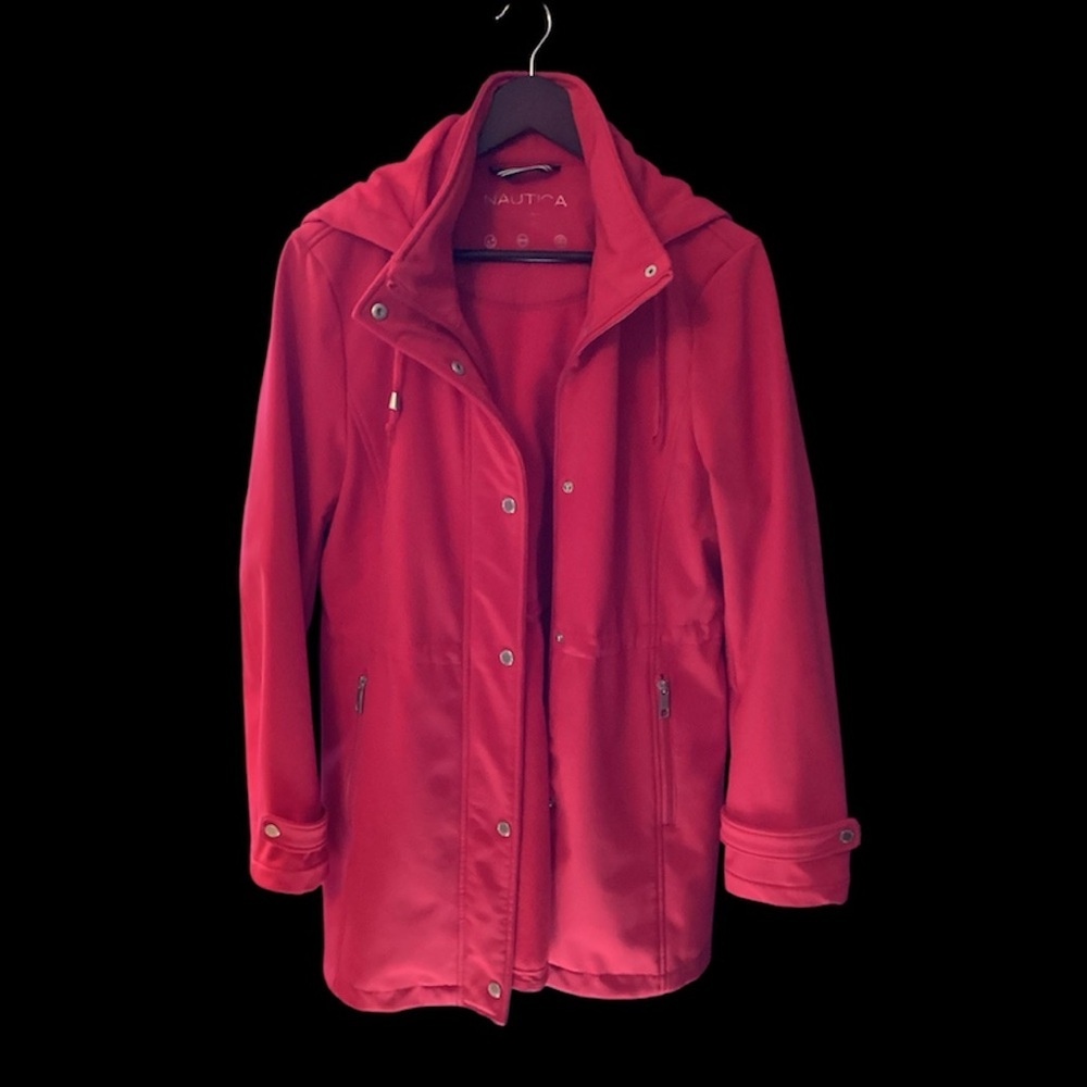 Nautica Fleece Lined Coat with Hood Red, Like new, see description for size